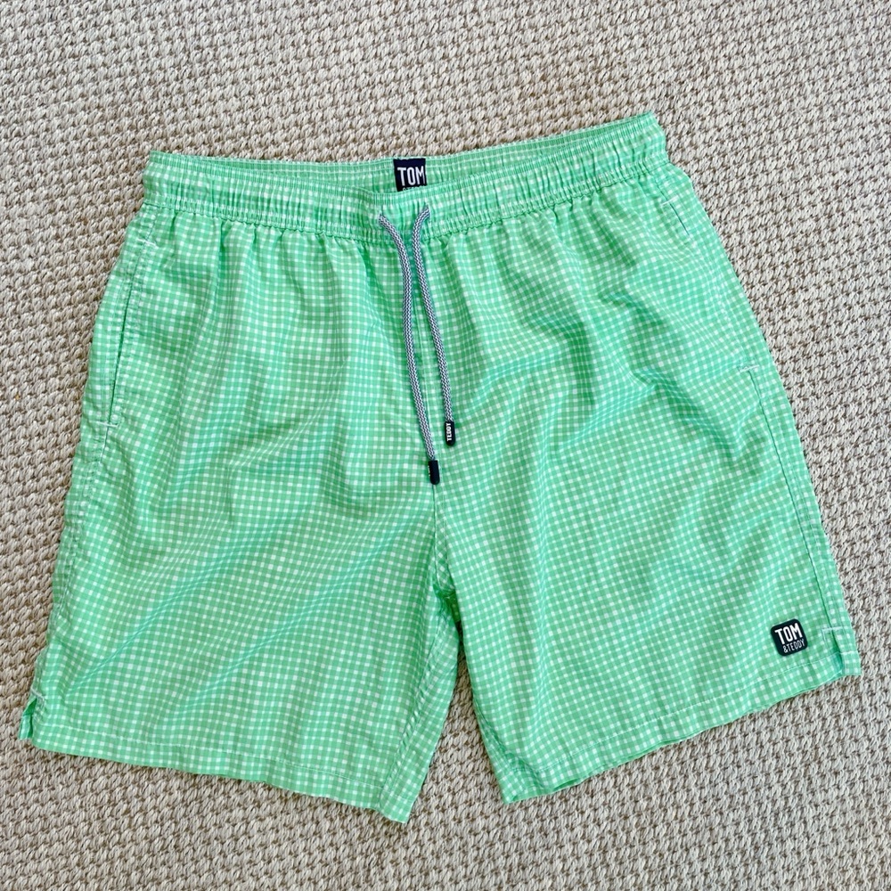 Tom & Teddy Green Gingham Swim Trunks XXL Men’s Classic Preppy Beach Shorts